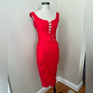 Vintage Foxylady beautiful Red lace up dress front and back